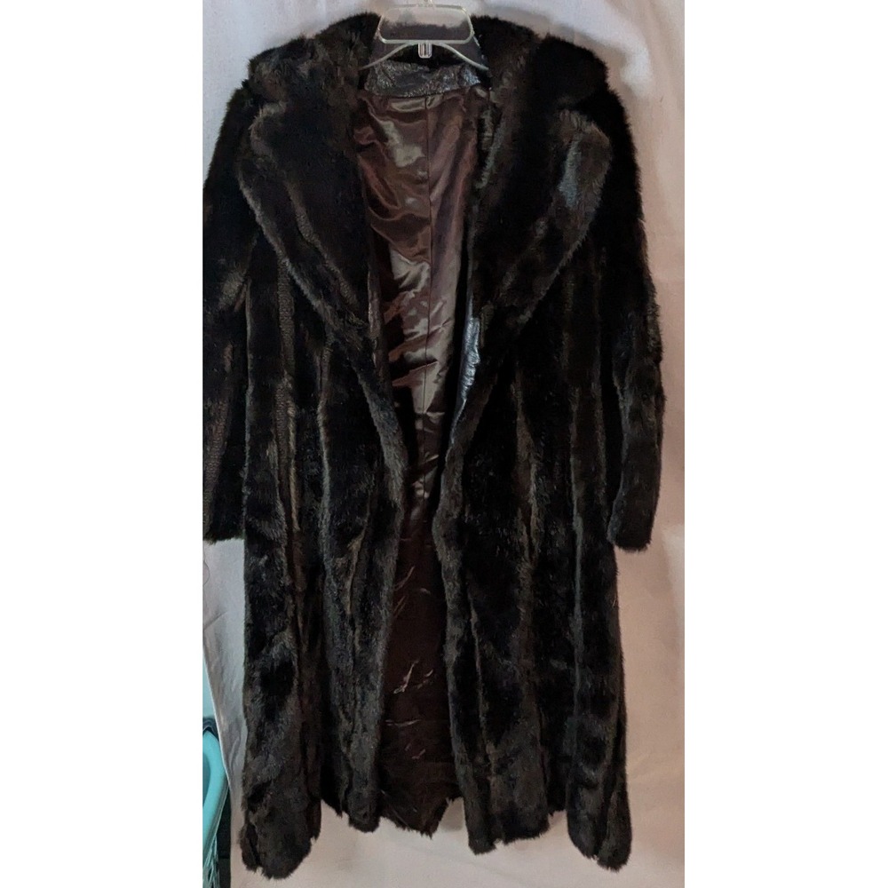 Style VI Ltd Faux Fur Coat Womens M Brown Excellent Belted Long Vintage Glam